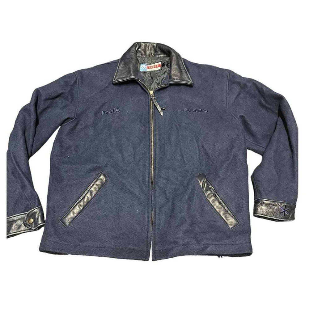 Olympics Roots athletic USA outfitters wool leather trim jacket mens medium 2002